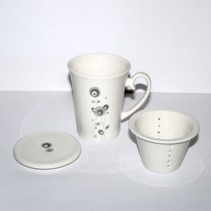 Teavana Mug Infuser and Lid white gray floral bone china tea